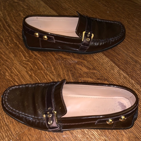 Louis Vuitton Women's Brown Monogram Leather Buckle Strap Loafers - Picture 7 of 13
